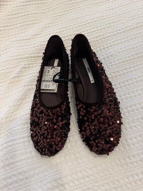 Zara Burgundy Sequin Ballet Flats